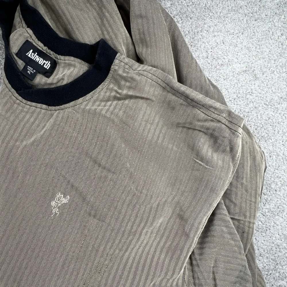 Ashworth Men's V-Neck XL Pullover Olive Herringbone Golf Windshirt Skater‎